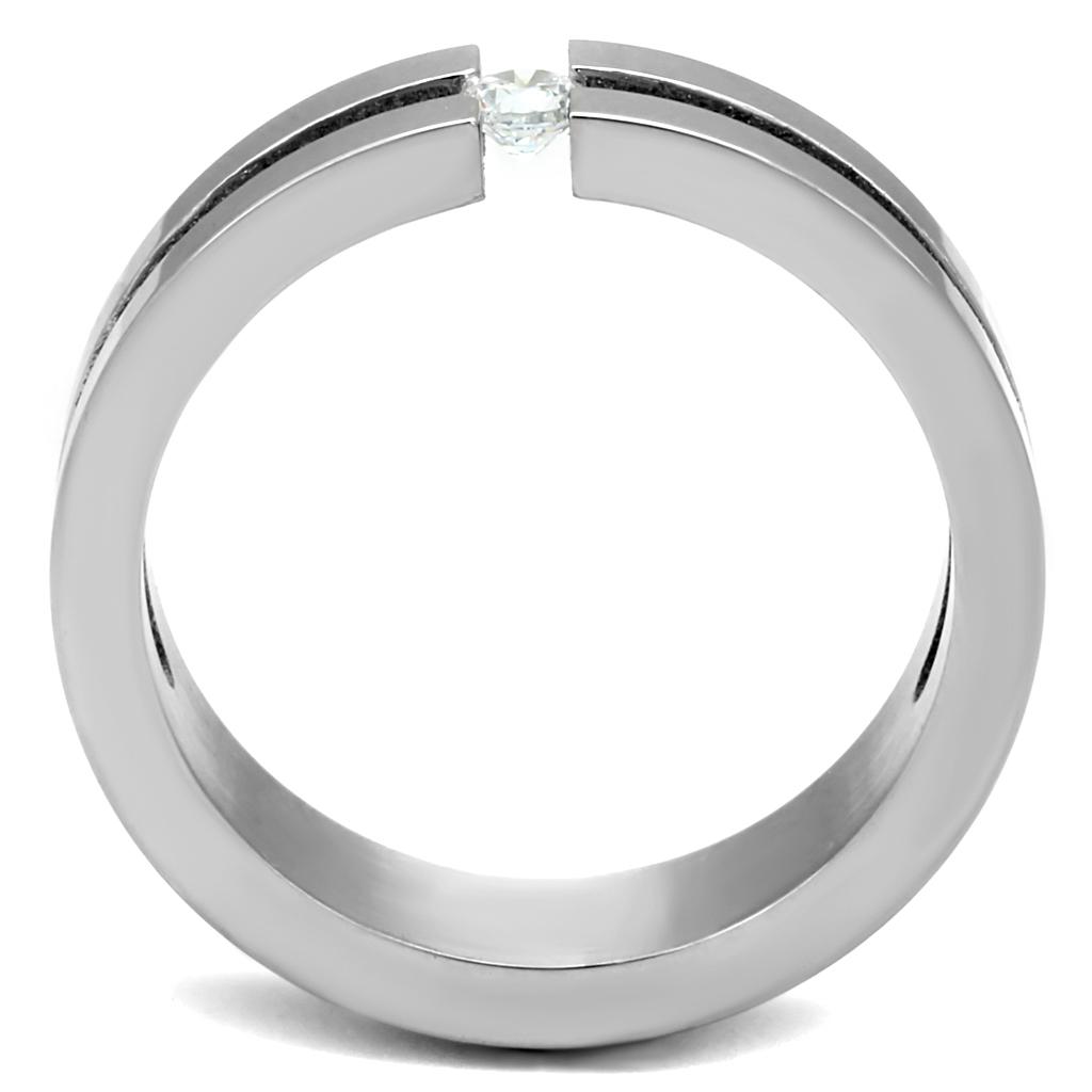 MATK2412 - High polished (no plating) Stainless Steel Ring with AAA Grade CZ  in Clear