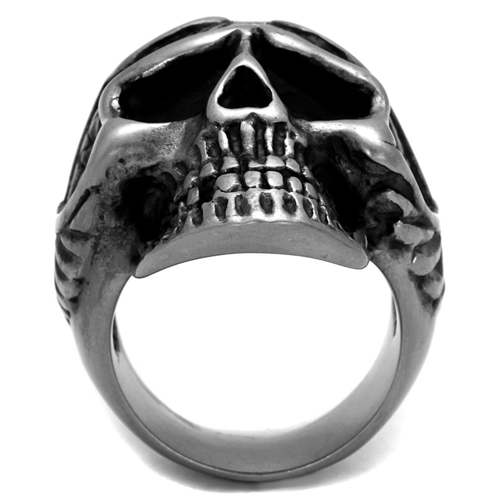 MATK2414 - Antique Silver Stainless Steel Ring with Epoxy  in Jet