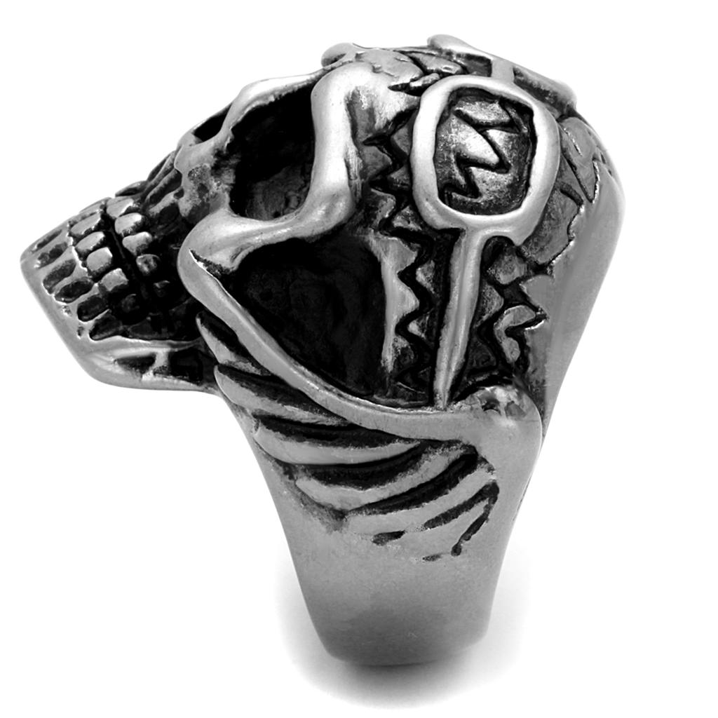 MATK2414 - Antique Silver Stainless Steel Ring with Epoxy  in Jet