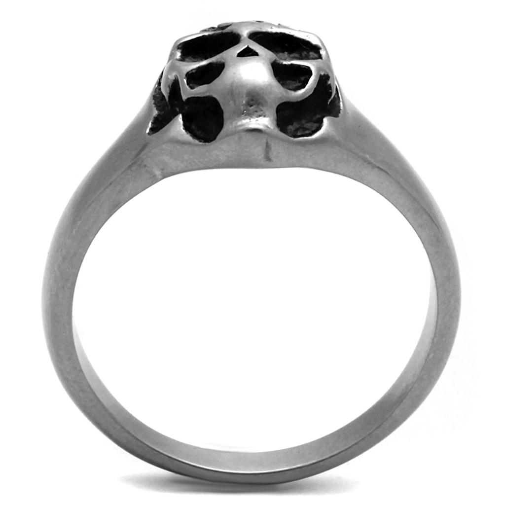 MATK2417 - Antique Silver Stainless Steel Ring with Epoxy  in Jet