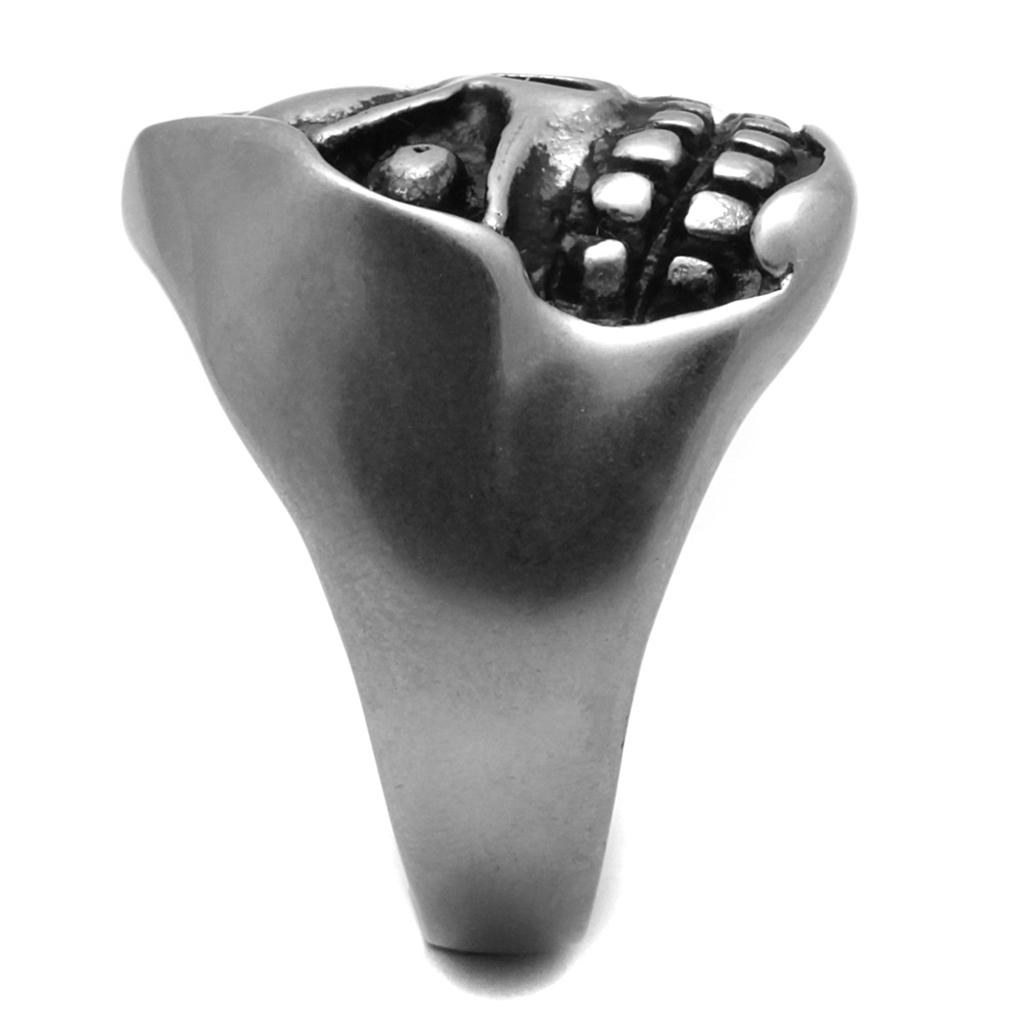 MATK2418 - Antique Silver Stainless Steel Ring with Epoxy  in Jet