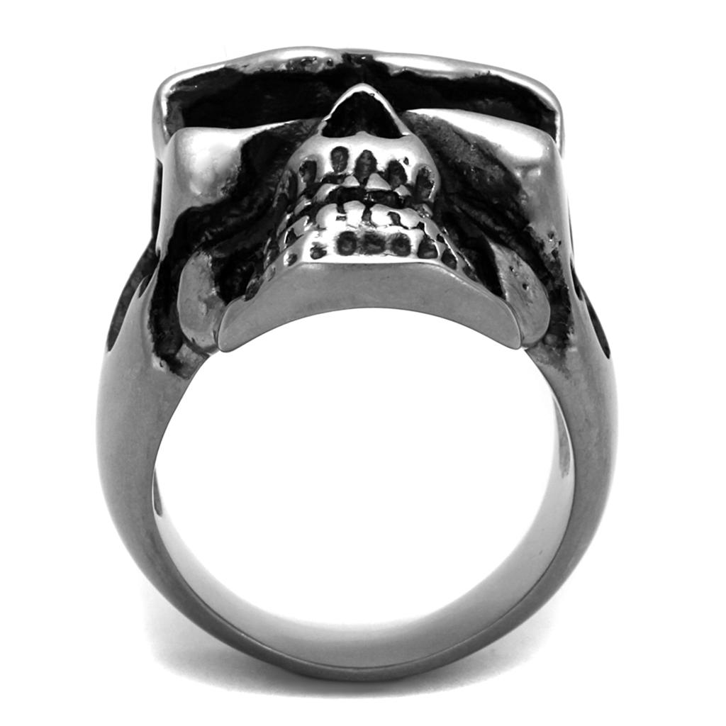 MATK2419 - Antique Silver Stainless Steel Ring with Epoxy  in Jet