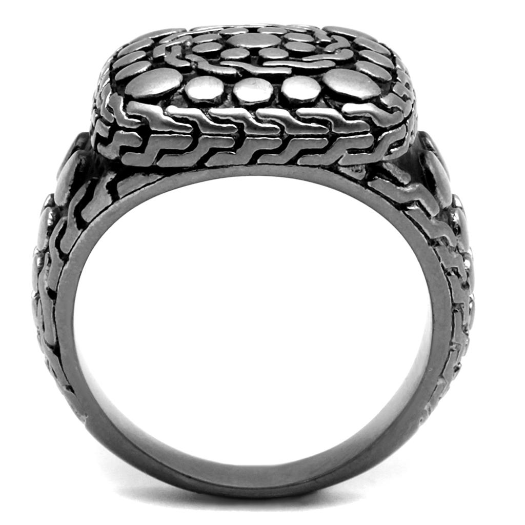 MATK2420 - Antique Silver Stainless Steel Ring with Epoxy  in Jet