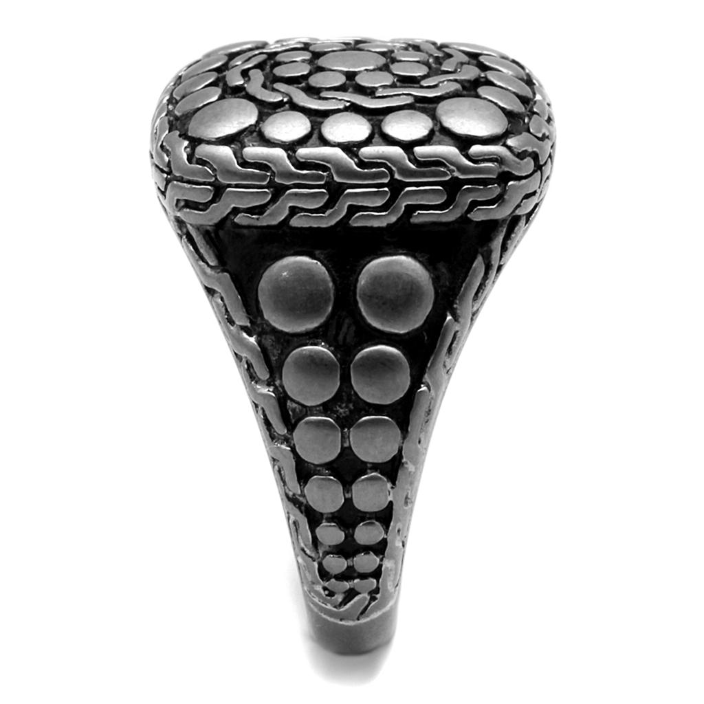 MATK2420 - Antique Silver Stainless Steel Ring with Epoxy  in Jet