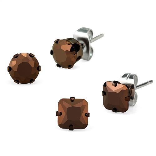 MATK2443 - Two Tone IP Light Brown (IP Light coffee) Stainless Steel Earrings with AAA Grade CZ  in Light Coffee