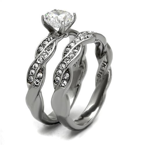 MATK2475 - High polished (no plating) Stainless Steel Ring with AAA Grade CZ  in Clear