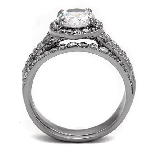 MATK2476 - High polished (no plating) Stainless Steel Ring with AAA Grade CZ  in Clear