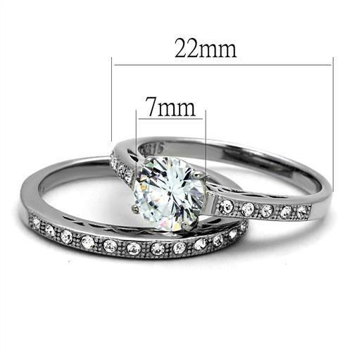 MATK2477 - High polished (no plating) Stainless Steel Ring with AAA Grade CZ  in Clear