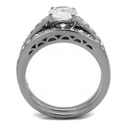 MATK2477 - High polished (no plating) Stainless Steel Ring with AAA Grade CZ  in Clear