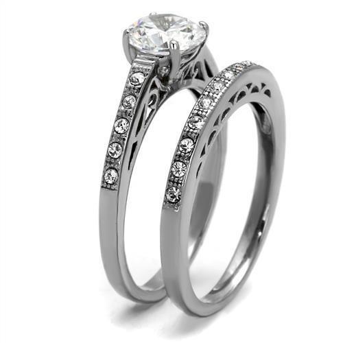 MATK2477 - High polished (no plating) Stainless Steel Ring with AAA Grade CZ  in Clear