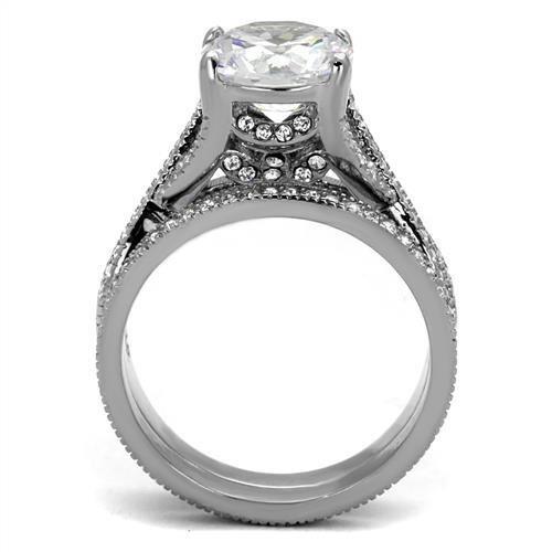 MATK2478 - High polished (no plating) Stainless Steel Ring with AAA Grade CZ  in Clear
