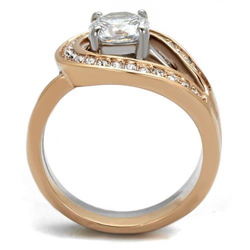 MATK2479 - Two-Tone IP Rose Gold Stainless Steel Ring with AAA Grade CZ  in Clear