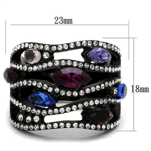 MATK2480 - IP Black(Ion Plating) Stainless Steel Ring with Top Grade Crystal  in Multi Color