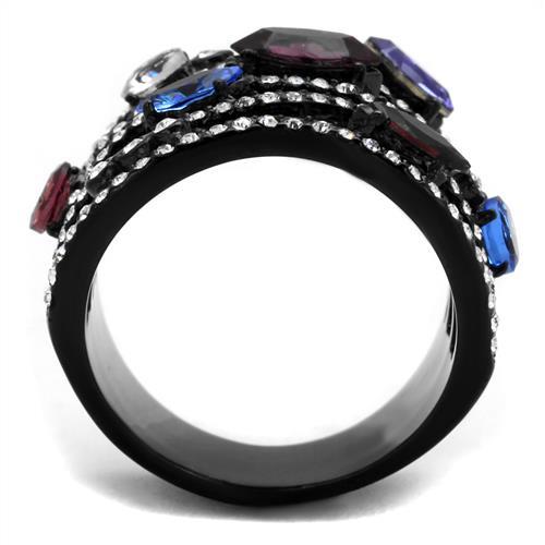 MATK2480 - IP Black(Ion Plating) Stainless Steel Ring with Top Grade Crystal  in Multi Color