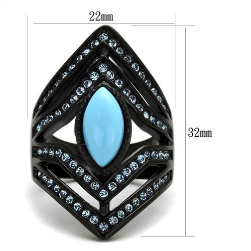 MATK2482 - IP Black(Ion Plating) Stainless Steel Ring with Synthetic Turquoise in Sea Blue