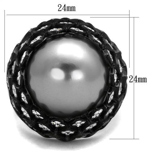 MATK2483 - IP Black(Ion Plating) Stainless Steel Ring with Synthetic Pearl in Gray