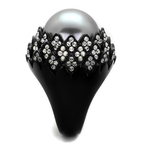 MATK2483 - IP Black(Ion Plating) Stainless Steel Ring with Synthetic Pearl in Gray