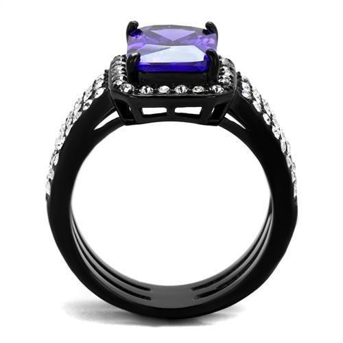 MATK2486 - IP Black(Ion Plating) Stainless Steel Ring with AAA Grade CZ  in Tanzanite