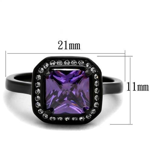 MATK2487 - IP Black(Ion Plating) Stainless Steel Ring with AAA Grade CZ  in Amethyst