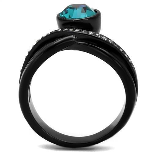 MATK2488 - IP Black(Ion Plating) Stainless Steel Ring with Top Grade Crystal  in Blue Zircon