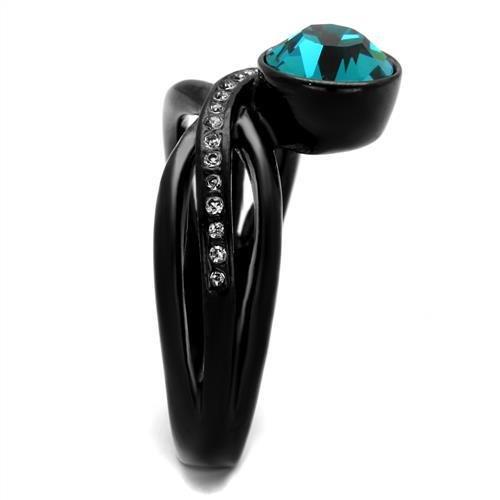 MATK2488 - IP Black(Ion Plating) Stainless Steel Ring with Top Grade Crystal  in Blue Zircon