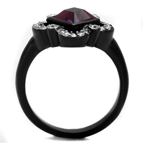 MATK2489 - Two-Tone IP Black Stainless Steel Ring with Top Grade Crystal  in Fuchsia