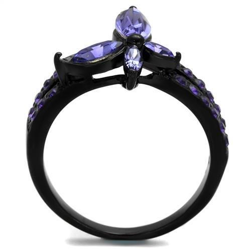 MATK2490 - IP Black(Ion Plating) Stainless Steel Ring with Top Grade Crystal  in Tanzanite