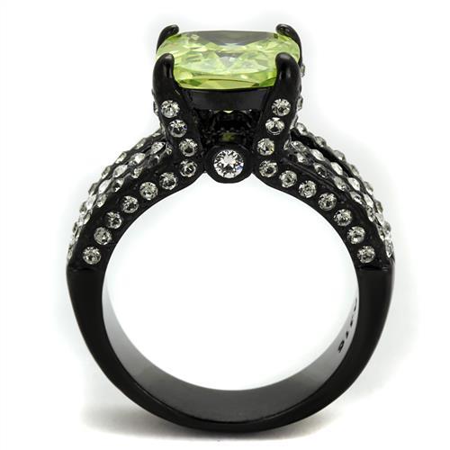 MATK2491 - IP Black(Ion Plating) Stainless Steel Ring with AAA Grade CZ  in Apple Green color
