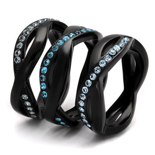 MATK2492 - IP Black(Ion Plating) Stainless Steel Ring with Top Grade Crystal  in Sea Blue