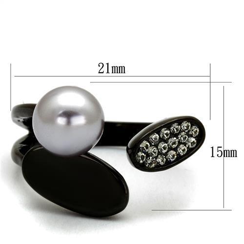 MATK2493 - IP Black(Ion Plating) Stainless Steel Ring with Synthetic Pearl in Gray