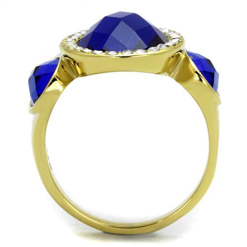MATK2495 - IP Gold(Ion Plating) Stainless Steel Ring with Synthetic Synthetic Glass in Sapphire