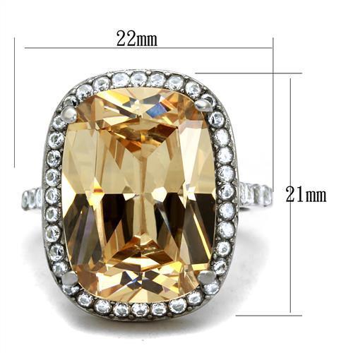 MATK2503 - High polished (no plating) Stainless Steel Ring with AAA Grade CZ  in Champagne