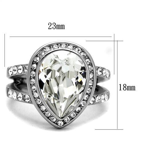 MATK2504 - High polished (no plating) Stainless Steel Ring with Top Grade Crystal  in Clear