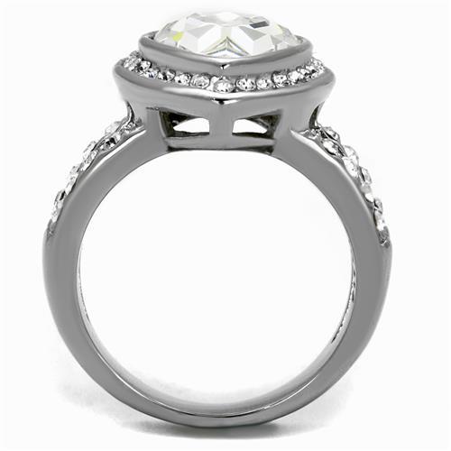 MATK2504 - High polished (no plating) Stainless Steel Ring with Top Grade Crystal  in Clear
