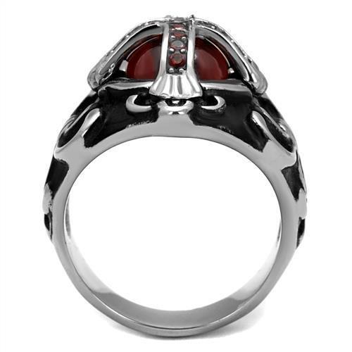 MATK2507 - High polished (no plating) Stainless Steel Ring with AAA Grade CZ  in Garnet