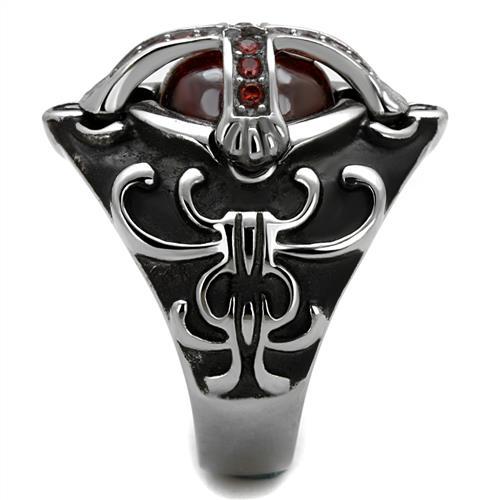 MATK2507 - High polished (no plating) Stainless Steel Ring with AAA Grade CZ  in Garnet