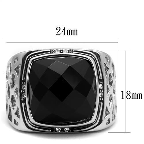 MATK2514 - High polished (no plating) Stainless Steel Ring with Synthetic Onyx in Jet