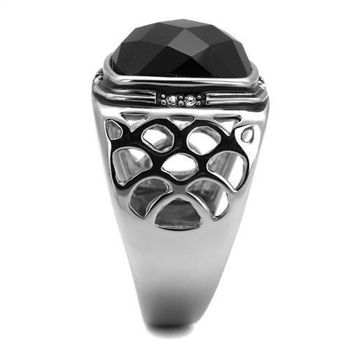 MATK2514 - High polished (no plating) Stainless Steel Ring with Synthetic Onyx in Jet
