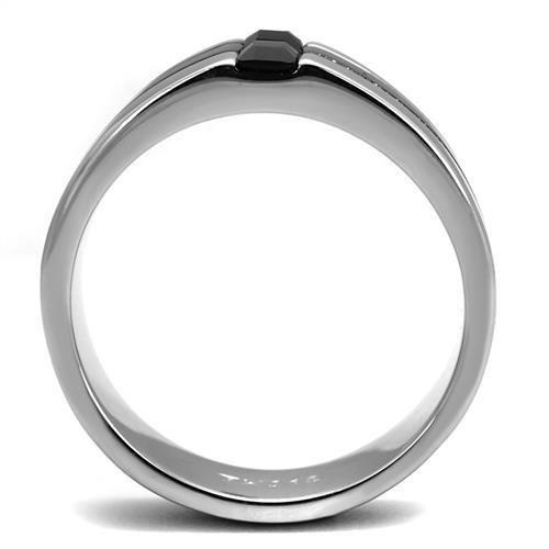MATK2516 - High polished (no plating) Stainless Steel Ring with Top Grade Crystal  in Jet