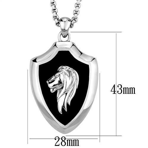 MATK2521 - High polished (no plating) Stainless Steel Chain Pendant with Epoxy  in Jet