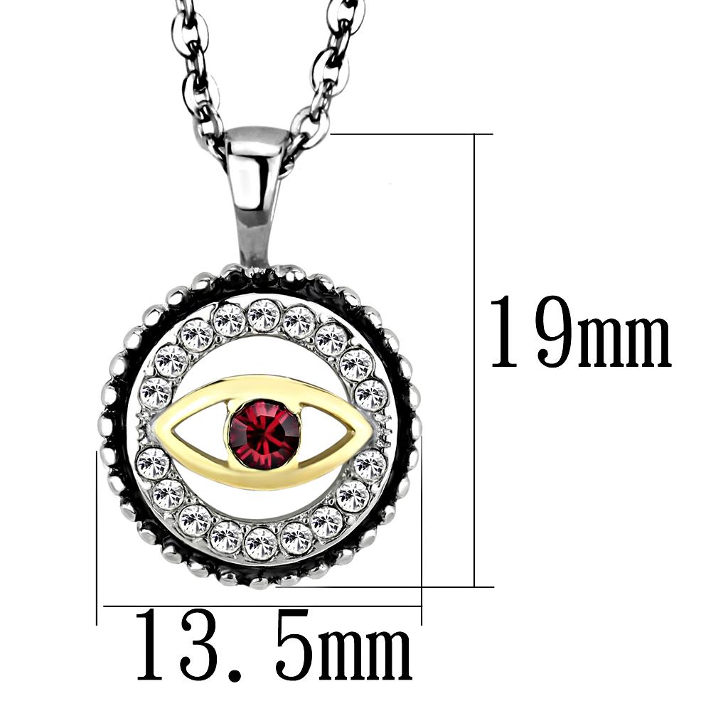 MATK2527 - Two-Tone IP Gold (Ion Plating) Stainless Steel Chain Pendant with Top Grade Crystal  in Garnet