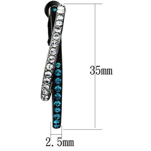 MATK2533 - Two-Tone IP Black (Ion Plating) Stainless Steel Earrings with Top Grade Crystal  in Blue Zircon