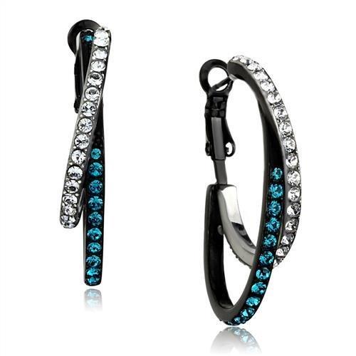 MATK2533 - Two-Tone IP Black (Ion Plating) Stainless Steel Earrings with Top Grade Crystal  in Blue Zircon