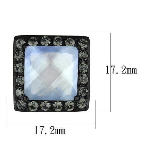 MATK2536 - IP Black(Ion Plating) Stainless Steel Earrings with Precious Stone Conch in Aquamarine AB