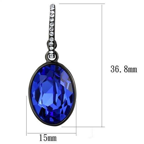 MATK2538 - IP Black(Ion Plating) Stainless Steel Earrings with Top Grade Crystal  in Sapphire