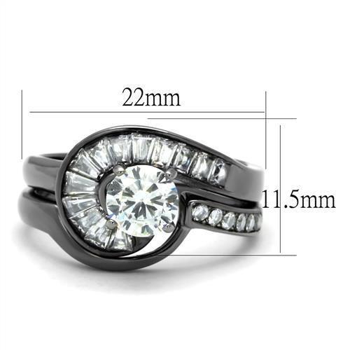 MATK2546 - IP Light Black  (IP Gun) Stainless Steel Ring with AAA Grade CZ  in Clear
