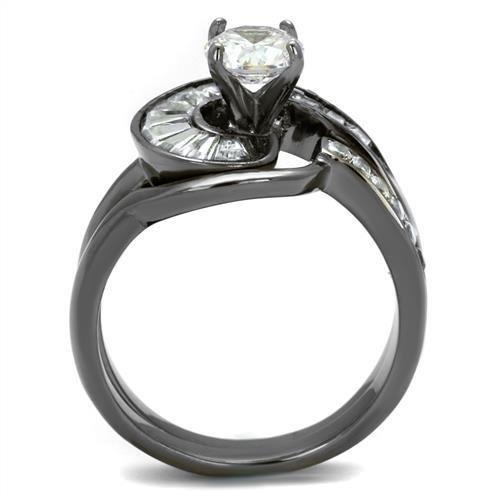 MATK2546 - IP Light Black  (IP Gun) Stainless Steel Ring with AAA Grade CZ  in Clear