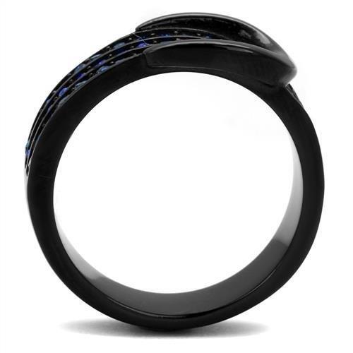 MATK2549 - IP Black(Ion Plating) Stainless Steel Ring with Top Grade Crystal  in Multi Color