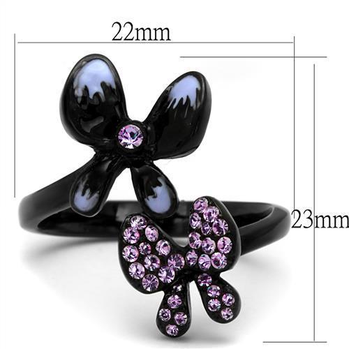MATK2554 - IP Black(Ion Plating) Stainless Steel Ring with Top Grade Crystal  in Light Amethyst