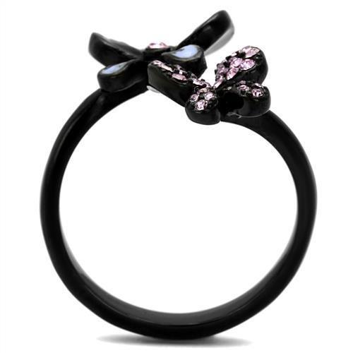 MATK2554 - IP Black(Ion Plating) Stainless Steel Ring with Top Grade Crystal  in Light Amethyst